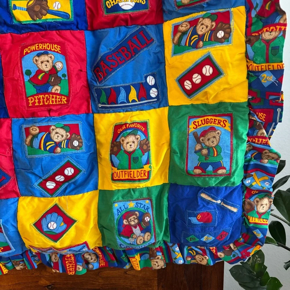 Handmade Baby Quilt Baseball Teddy Bear Theme
